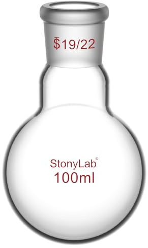 StonyLab 100ml Borosilikat Glas Einhalsrundkolben, Glas Einhals Rundkolben RBF mit 19/22 Standard Taper Outer Joint, Glass Single Neck Round Bottom Flask RBF - 100ml