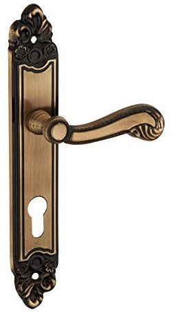 THIRARD - Ensemble de Poignées pour Porte d'Entrée Louis XV - Alliage Fondu - Usage Pratique - Trou de Cylindre - Entr'Axes 195 mm - Finition Laiton Vieilli - Jaune/Doré