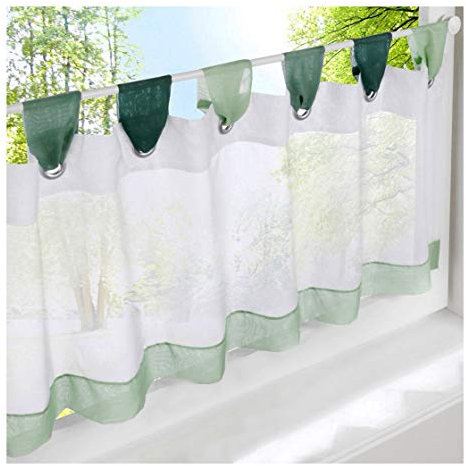 LiYa 1 Stück Bistrogardine Bunt Kleine Kaffee Scheibengardine Voile Transparent Vorhang (HxB 60x180cm, Grün)