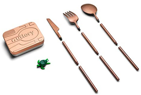 Outlery | Juego de Cubiertos de Camping de Acero Inoxidable - Portátiles y Reutilizables (Oro rosado) - Incluye Estuche de Viaje para Fácil Transporte, cubiertos bebe