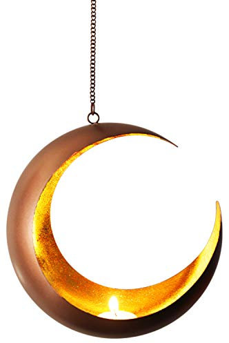 Orientalisches Windlicht Hängewindlicht Metall Qamar 20 cm groß | Orientalische Teelichthalter Kupfer von außen und Gold innen | Marokkanische Windlichter hängend als Hängewindlichter