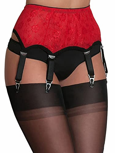 Dazzerake Giarrettiera da Donna Sexy in Pizzo a Vita Alta Reggicalze Regolabile Taglie Forti in Tinta Unita Costumi Erotici Sexy Lingerie per Calze (Rosso, S)