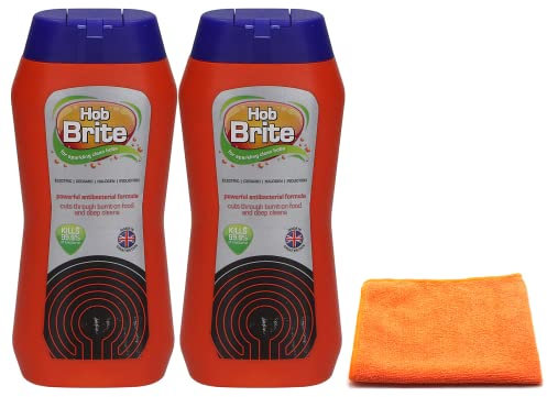 2X Hob Brite Hob Cleaner Lemon Sherbet (2X 250 ML), Ceramic, Electric, Halogen and Induction Hob Cream Cleaner with Microfibre Cleaning Cloth- Packaging May Vary