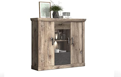 PROTUM 081 Highboard Farbe: Braun/Grau - Klassisch - Wohnzimmerschrank - Glastür - Schrank - B/H/T: 133,9 x 120 x 40