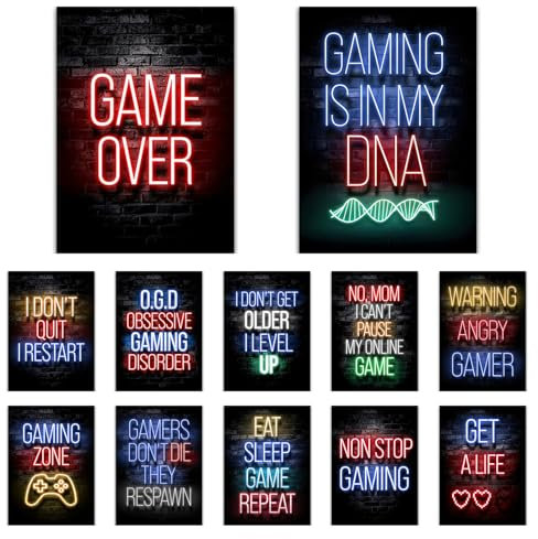 Gamer Zone Wall Stickers, 12pcs Hanging Canvas, Art Prints Wall Art For Bedrooms For Boys, Gaming Poster Themed Art Poster 8”X 10” Unframed Wall Decor