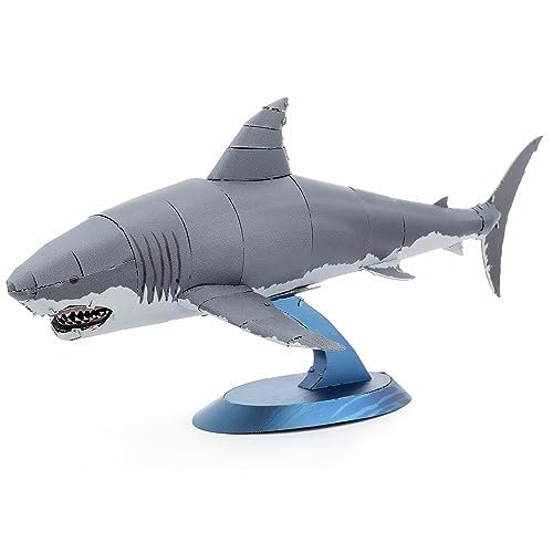 Metal Earth Fascinations ME1008 Metallbausätze - Weißer Hai - Great White Shark, lasergeschnittener 3D-Konstruktionsbausatz, 3D Metall Puzzle, DIY Modellbausatz mit 2 Metallplatinen, ab 14 Jahre