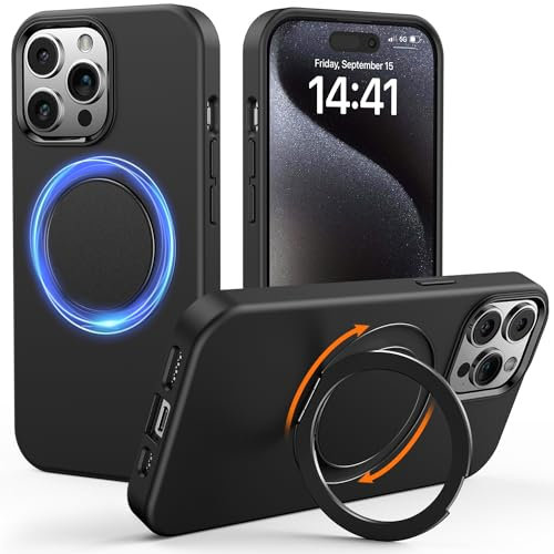 Gatatol for iPhone 15 Pro Case, [Compatible with MagSafe] Fusion+ Silicone Shockproof Silky & Slim Drop Protection Phone case with Built-in Kickstand for iPhone 15 Pro (Black) 2023