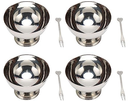 Restokki Set di Coppe Per Gelato - 4 Pezzi in Acciaio Inossidabile, Kit di Coppe da Dessert Riutilizzabili Per Snack di Frutta E Gelato