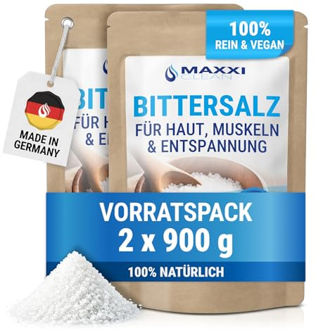 Maxxi Clean | 2x 900 g hochreines Bittersalz | Badesalz für Wellness & Körperpeeling | Epsom Salt Made in Germany | pure Entspannung für Muskeln, Haut und Seele | Magnesium geeignet zur Gartenpflege