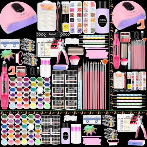 DouborQ Acrylic Nail Kit with Nail Lamp Drill Machine,Acrylic Powder and LIquid Full Nail Kit Set Nail Starter Kit For Beginners Acrylic With Everything