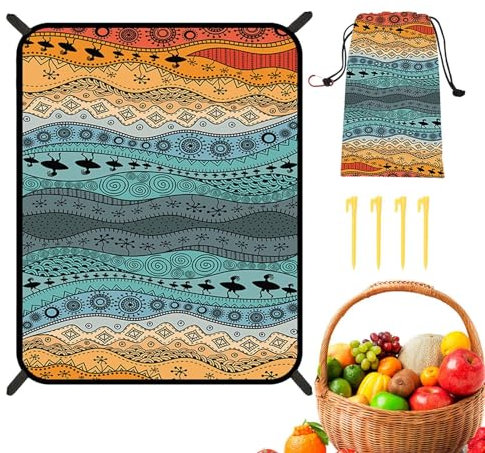 Tapis de pique-nique – Couverture de camping de style bohème, tapis de paille de plage pliable | Tapis léger avec sacs de rangement, couverture de plage portable et imperméable de style bohème pour