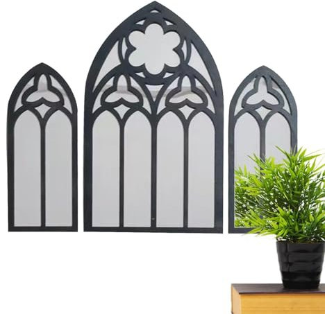 ARIOU Finestra gotica della chiesa - Parete decorativa con cornice in legno, finestra gotica della chiesa, giardino ad gotico unico, decorazione per finestra della chiesa nera, per uso esterno e