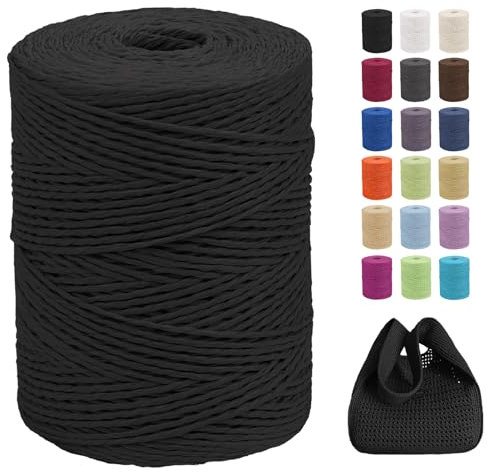 CAMAL Raffia Hilo de papel trenzado de 2 mm x 300 m, hilo de papel de rafia suave para tejer bolsas, gorro de playa, manualidades (negro)