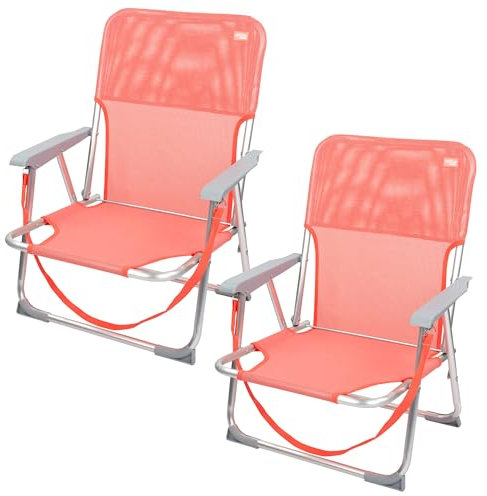 AKTIVE Pack 2 sillas Playa Plegables, Coral, De textileno y Aluminio, Respaldo Fijo, 44x40x72 cm, con asa Hombro y topes antivuelco, Máximo 100 kg, Ligeras y Resistentes, Asiento bajo (85481)