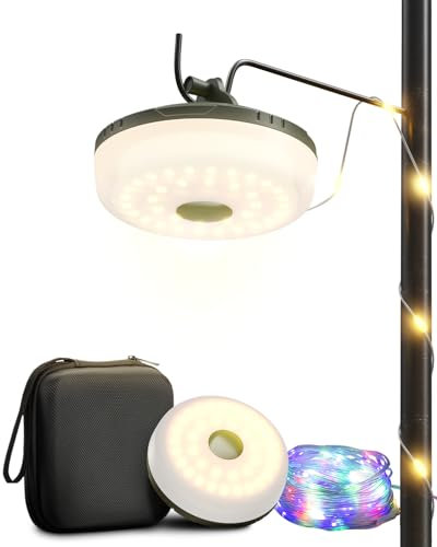 Eventek Cadena de Luces para Camping, 8 Modos de Iluminación Portátil luz Camping con Bolsa de Almacenamiento, 3 en 1 Ligero Impermeable Lampara Camping Recargable para Tiendas Decoración Vacaciones