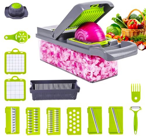 Cortadora de verduras 14 en 1,Cortadora de verduras multifunción,Picadora de verduras,Cortadora de cubitos con 8 cuchillas intercambiables,para cortar frutas verduras,Zanahoria