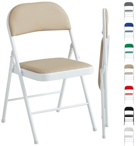 mcc direct 1 Stück Klappstuhl, Kunstleder Klappstuhl mit Metallrahmen und gepolstertem Sitz, einfach zu falten und aufzubewahren für Zuhause, Büro, Esszimmer und Empfang (Beige)