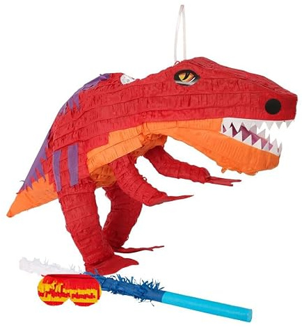 Fax Potato T-Rex Pinata Set with Stick & Blindfold - Blue Stick - 3pc Mexican Kids Girls Boys Birthday Party Parties Games Decorations Kit