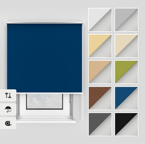 Estika Thermo rollos mit Bohren 150x150 cm Farbe: Blau, Verdunklungsrollo Deckenmontage und Wandmontage, Thermorollo hitzeschutz, Jalousien Fenster