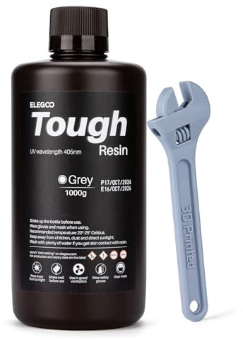 ELEGOO Tough Resin 3D Drucker Harz mit Hoher Härte und Flexibilität, Niedriger Viskosität, Geringer Schrumpfung, Kompatibel mit MSLA/LCD/DLP 3D-Druckern, Grau 1000g