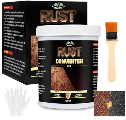 2-in-1 Rostumwandler & Metall Grundierung, 1L Schwarz Rostschutz Farbe für Metall, Ultra Auto Rostentferner & Versiegelung, Langlebige Rostschutzbeschichtung, Hitzebeständig - Rost Reparatur Set