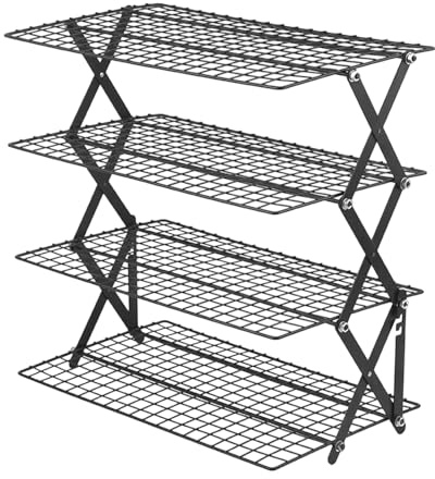 Backrost – 4 Etagen, stapelbar, faltbar, Aufbewahrungs-Organizer, Grillrost und Bratpfanne, Küchenzubehör für Brot, Kuchen, Pizza, Dessert, Gemüse, Braten und Kochen