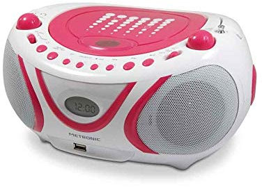 Metronic 477109 - Radio Am/FM, Lector Reproductor portátil CD, CD-R, CD-RW, CD-MP3, USB MP3, función ID3, 2x1W, Toma Auricular, Rosa