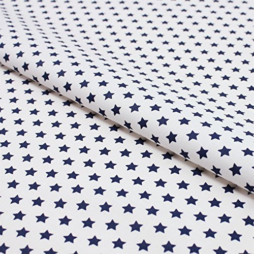 Stoff Meterware Sterne Stars 8 mm - 1 Meter, Deko, Kinder, Winter, Weihnachten, Baumwollstoff, Kinderstoff, Sternestoff, Basteln, Nähen (Marine Blau auf Weiß)