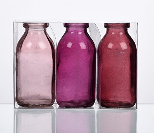 Unbekannt Sandra Rich. Glas VASE Bottle klein. 3 kleine Flaschen ca 10,5 x 5 cm. Fuchsia - ROSA 1165-10-11