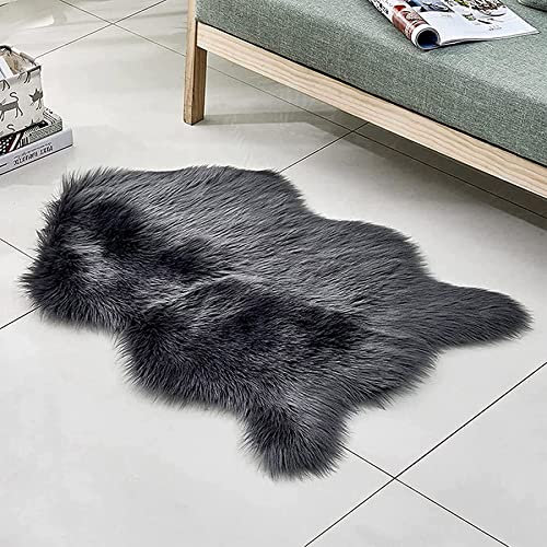 AUFELL Faux schaffell Teppich fellteppich kunstfell Teppich Teenager Zimmer Schlafzimmer(Schwarz, 23.6 x 35.4inch)