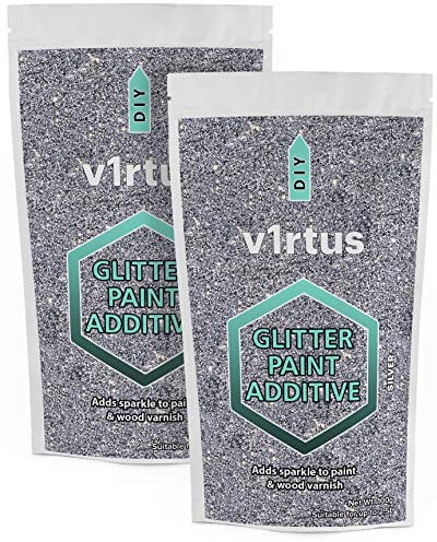 v1rtus 2X Glitter Paint Additive - Silver | Metallic Flakes for Adding Sparkle to Paints & Wood Varnish | Add to Emulsion, Acrylic & Latex for Indoor Sparkly Walls | 100 g (x2)