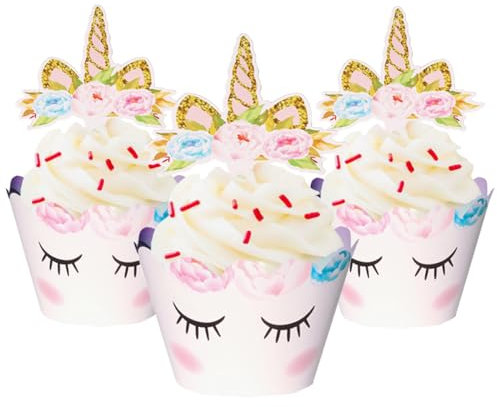 Unicorn Cupcake Toppers and Wrappers Decorations (40 of Each) - Reversible Rainbow Cup Cake Liners with Unicorn Topper | Cute Decorating Supplies for Girl Birthday Party