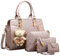 FiveloveTwo Femme 4Pcs Sacs portés Main Cuir PU Sacs portés épaule Sac à Bandouliere Sachet Bourse Pochettes Clutches Titulaire de la Carte avec des Ornements d'ours Or Rose