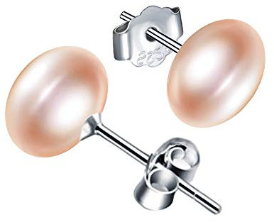 Yumilok Boucles d'oreilles de perle rose, en 925 argent, clou d'oreille pour femme fille, Cadeau de Noël anniversaire