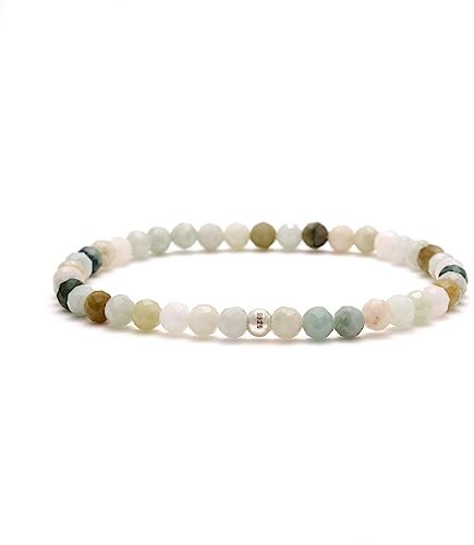 BERGERLIN Jade Armband echt mit 925 Sterling Silberperle - Myanmar Yade, facettierte Perlen - Größe L