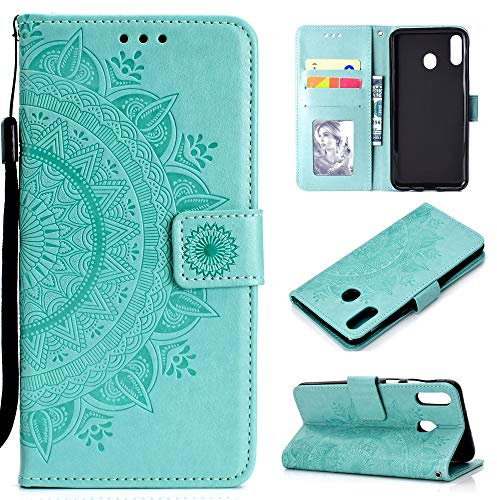 CoverKingz Handy Hülle kompatibel mit Huawei P40 Lite E - Handyhülle mit Kartenfach Bookcover Case – Handy Tasche klappbar Motiv Mandala Grün