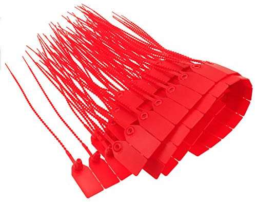 Meprotal Rotes Plasitc 100 Stück Pullite-Sicherheits-Siegel, Sicherheits-Tamper Siegel, Einweg-Sicherheitsetiketten, 24.6 cm, selbstsichernd, für Anhänger, Tanker, Logistik, Feuerlöscher