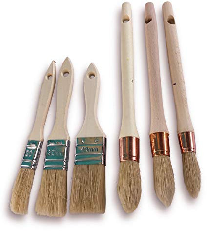 Lot de 6 pinceaux | 3 pinceaux à rechampir soie n°3/0 - n° 0 - n° 2 | 3 pinceaux à vernir série épaisse largeur 20-30-40 mm | Émaux peinture teinture apprêts vernis | Kibros LOT_371_323c