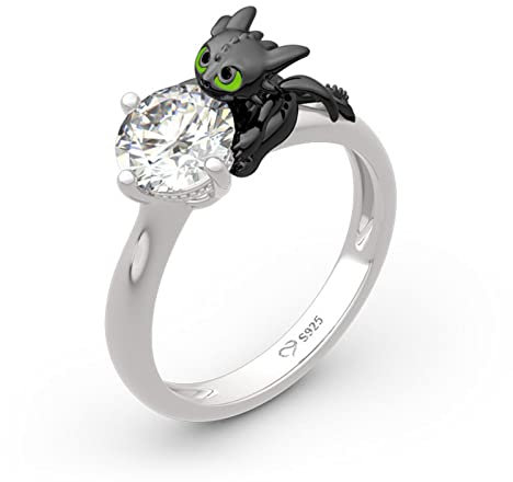 Jeulia Your Dragon Ring aus rundem Sterlingsilber Fashion Anniversary Promise Verlobung Ehering Set für sie mit Geschenk Schmuckschatulle (Drache, 51(16.1))