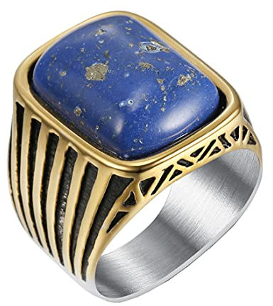 HIJONES Herren Männlich Königlich Blau Stein Ring Quadrat Silber Gold aus Edelstahl Hochzeit Versprechen Schmuck Größe 65