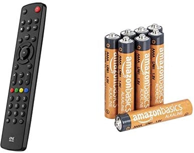 One For All Contour TV Universal Remote Control URC1210, Black & Amazon Basics AAAA 1.5 Volt Everyday Alkaline Batteries - Pack of 8 (Appearance may vary)
