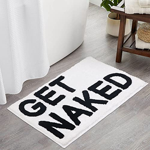 Zeeinx Get Naked Badematte, niedlicher Badezimmerteppich, rutschfeste Mikrofaser, lustige Badezimmer-Dekoration für Wohnung, Weiß/Schwarz, Badematte für Badewanne und Dusche, maschinenwaschbar, 50,8