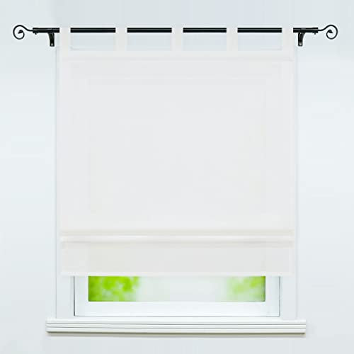 Delien Raffrollo mit Schlaufen Halbtransparente Vorhang Unifarbige Raffgardine Schlaufenrollo »Macaroon« Bändchenrollo Küche Kurzschals Fenster Gardine 1 St. BxH 140x140cm,Weiß