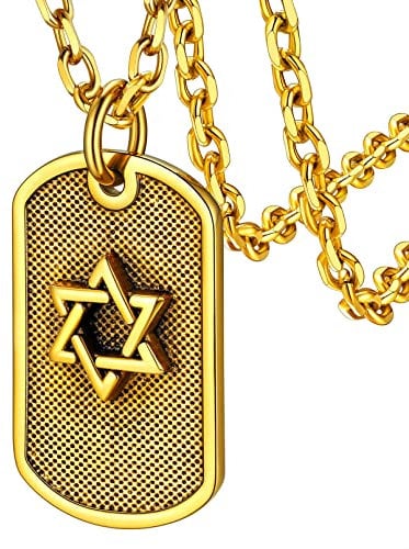 FaithHeart Goldener Hexagramm Anhänger Punk Gotik Erkennungsmarke Kette mit Davidstern Symbol für Freunden Ehemann
