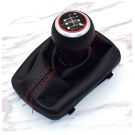 Für A&UDI A4 S4 B8 8K A5 8T Q5 8R Für S Line 2007-2015 Auto 5/6-Gang Leder ROT Schaltknauf Chrom Rot Ring Stift Gamasche Stiefel SchaltknaufKopf (Color : 6 Speed-Red R6)