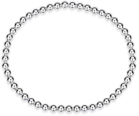 Damen Perlenarmband elastisch Silber 925 4mm breit SA-129 | Stretch Armband mit Perlen aus hautfreundlichem 925 Sterling Silber Made in Germany von MATERIA by Matthias Wagner