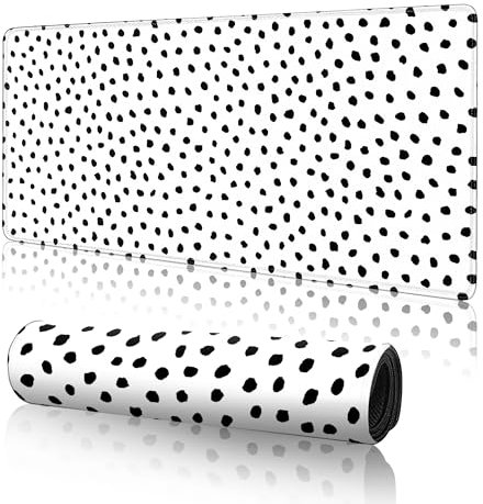 Polka Dot White Large Desk Mat Desk Pad,Extended Large Mouse Pad Cute Mouse Pads For Desk Accessories,31.5 x 11.8Inch Long Computer Keyboard MousePad Mouse Mat with 3mm Non-Slip Base and Stitched Edge