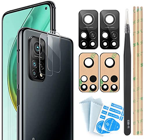 YHX-OU 2 Pezzi Fotocamera Lente Posteriore in Vetro di Ricambio per Xiaomi Mi 10T PRO 5G/Mi 10T 5G - Con Pinzette e 2 Pezzi Camera Vetro Temperato