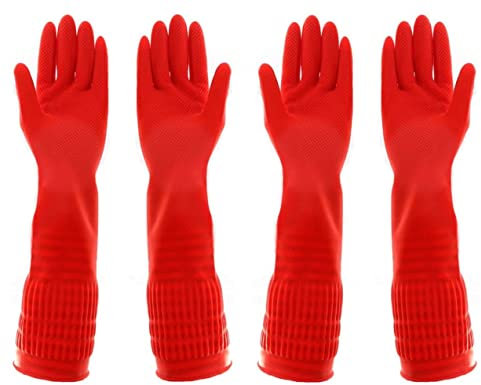 2 Pairs Heavy Duty Rubber Gloves with Extra Long Cuffs, Durable Kitchen Gloves with Non-slip Grip, Car Washing Gloves Suitable for Dish washing, Household Cleaning, Gardening, Size M