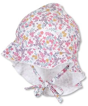 Sterntaler Bademütze Blümchen mit Nackenschutz und Bindeband - Mädchen Schwimmmütze mit UV -Schutz 50+ - UV Bademütze Kinder aus Bademodenstoff - Schirmmütze für Badespaß an sonnigen Tagen - ecru, 51